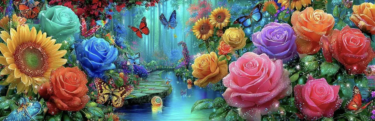 

9CT 14CT Colorful Flowers Butterfly Pre-Printed Cross Stitch DIY Embroidery Set Handicraft Floss Needle Crafts