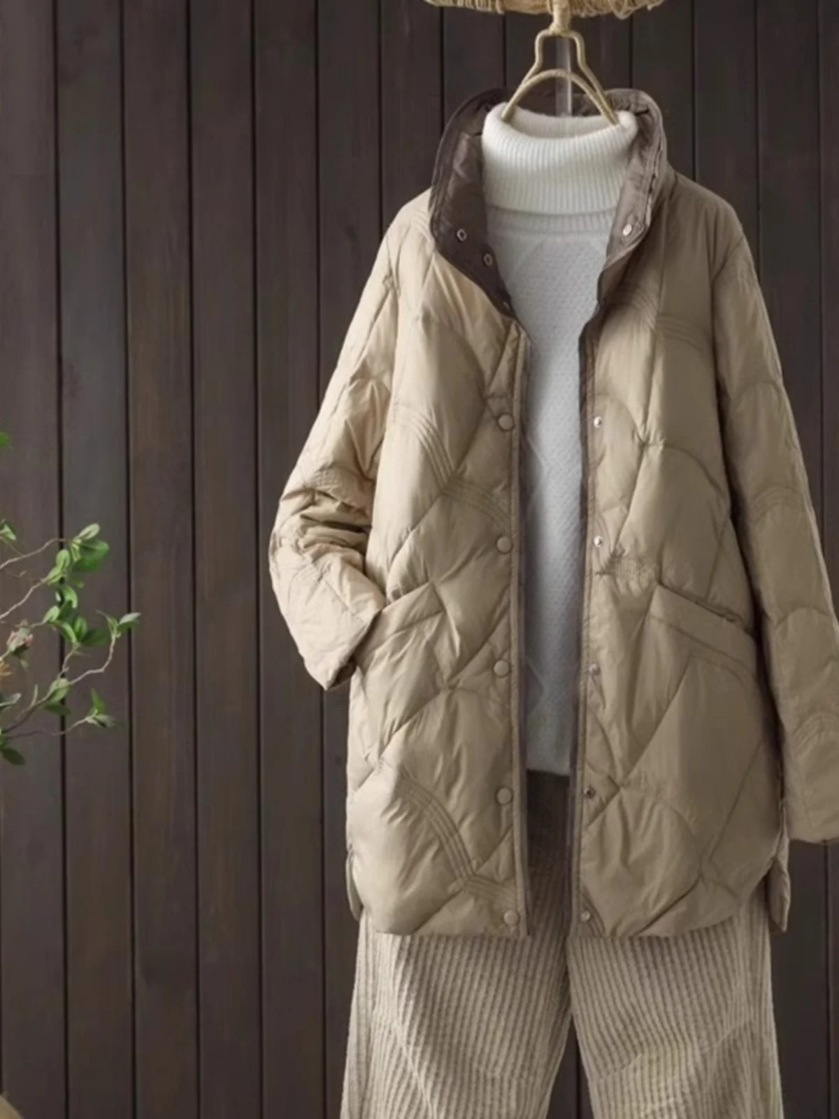 

Winter New Lightweight Loose Faionable Stand Collar Thiened Warm Cotton Jaet Women's Mid-Length Durable Single Button C...