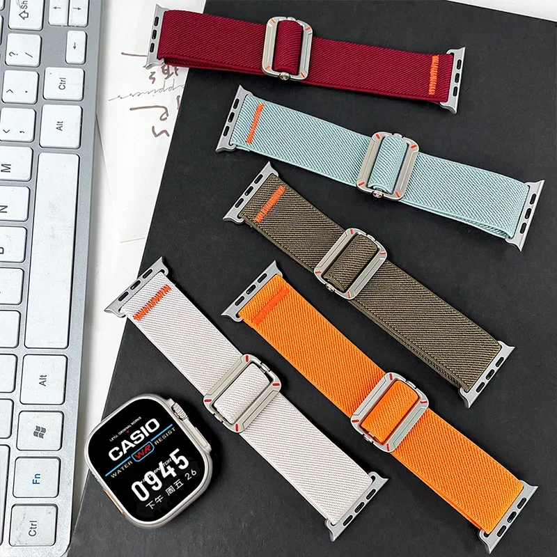 apple-watch-ultra-2-バンド-49mm、10、9、8、7、46mm、42mm、44mm、40mm、42mm対応-ナイロン製ストラップ、iwatch-series-6、5、4対応-編み込み式伸縮性ブレスレット