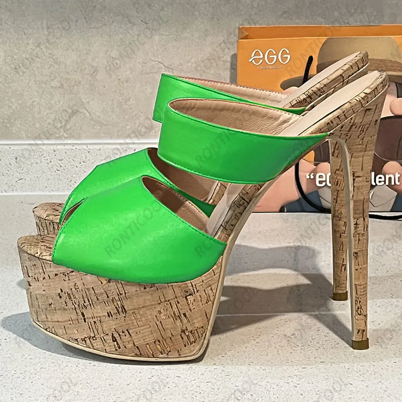 

Ronticool New Arrival Women Summer Platform Mules Sandals Cork Stiletto Heels Peep Toe Boutique Black Party Shoes US Size 5-20
