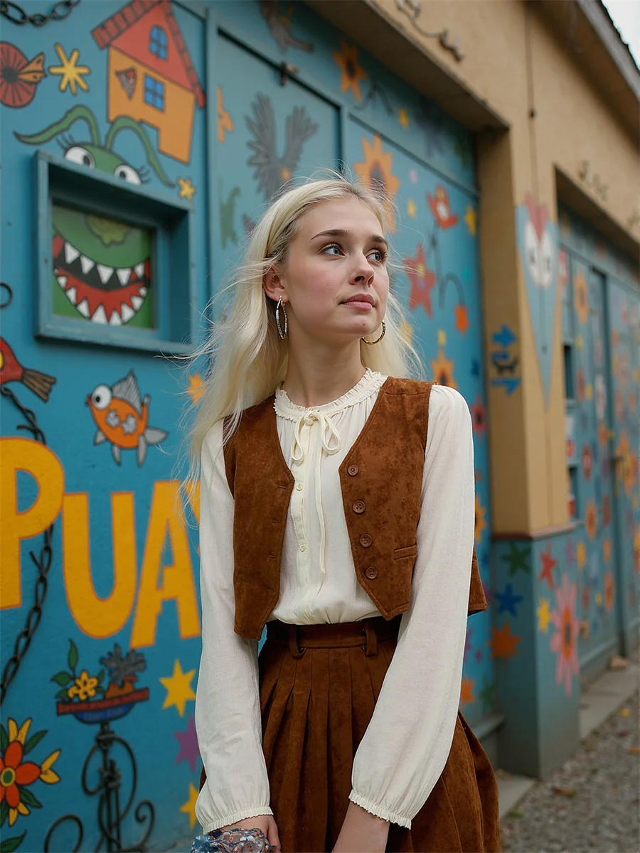 

Women'S Waistcoats Vests Vintage Woman Brown Loose Fit Autumn Thick Western Style Cowgirl Sleeveless Fringed Tassels Fashion