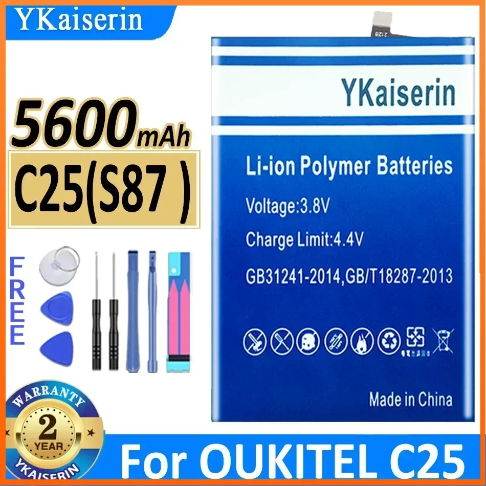 Ykaiserin C25(s87 ) 5600mah Portable Battery for Oukitel C25  C 25 Large Capacity Mobile Phone Batteries Warranty Free Tool Kits