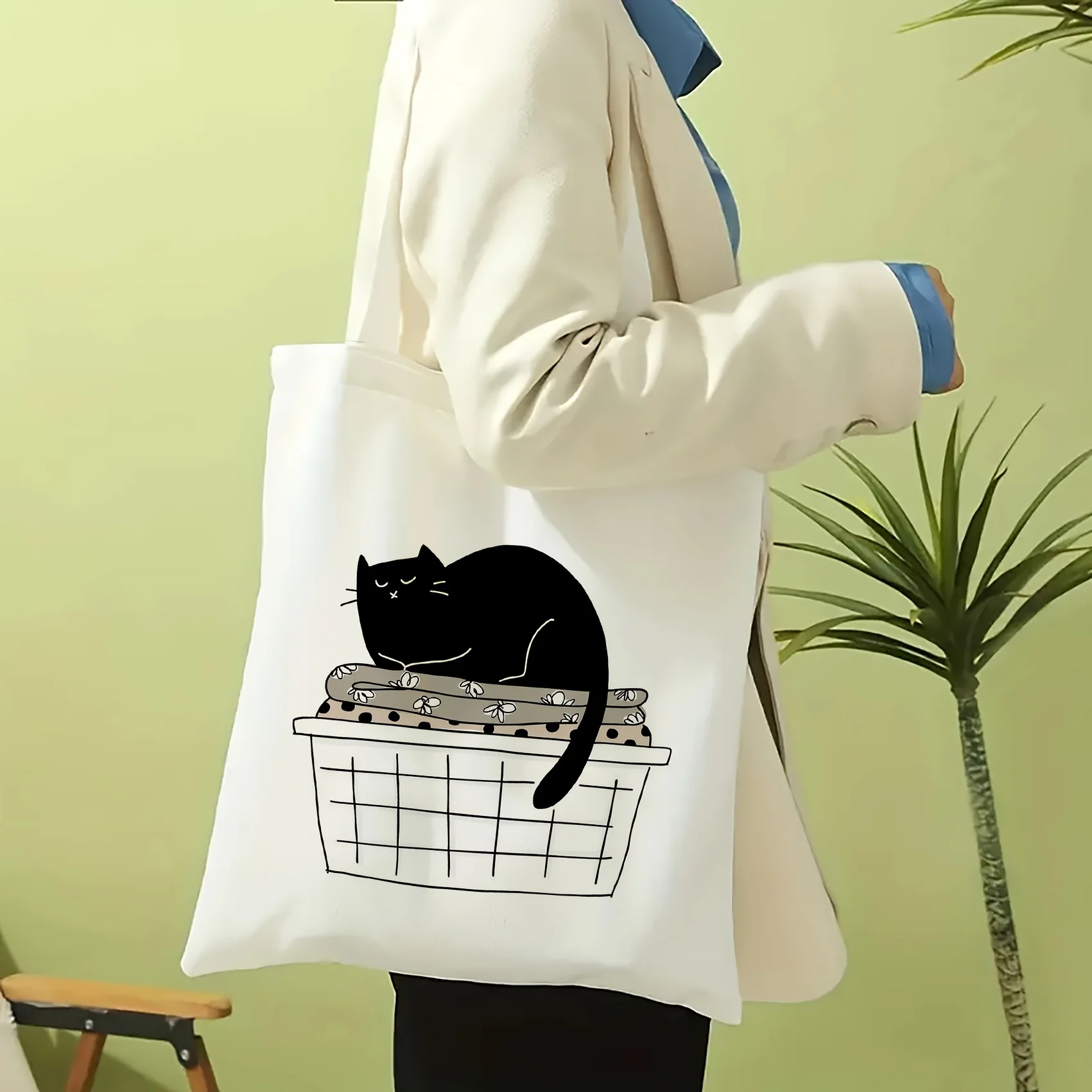 

Kawaii Chic Cartoon Animal Cat Canvas Handbag, Shoulder Bag for Women Large Capacity Tote Bag Ideal for Students and Women