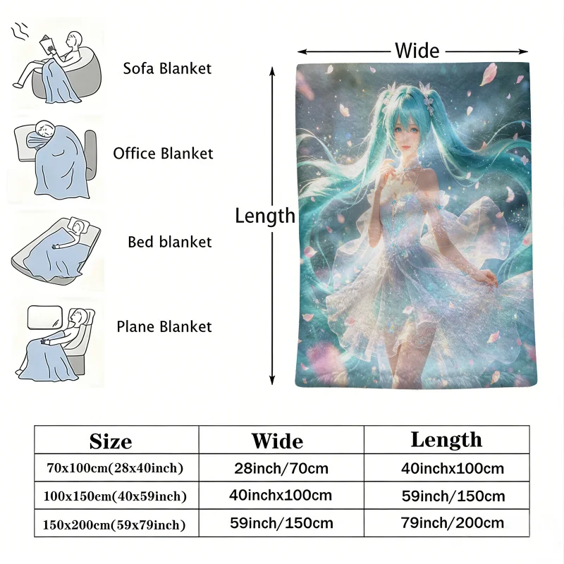 Hatsune Miku Fantasy Princess Flannel Throw Blanket Bedroom Decor Fairy Tale Anime Nap Air Conditioner Throw Sofa Throw Cover