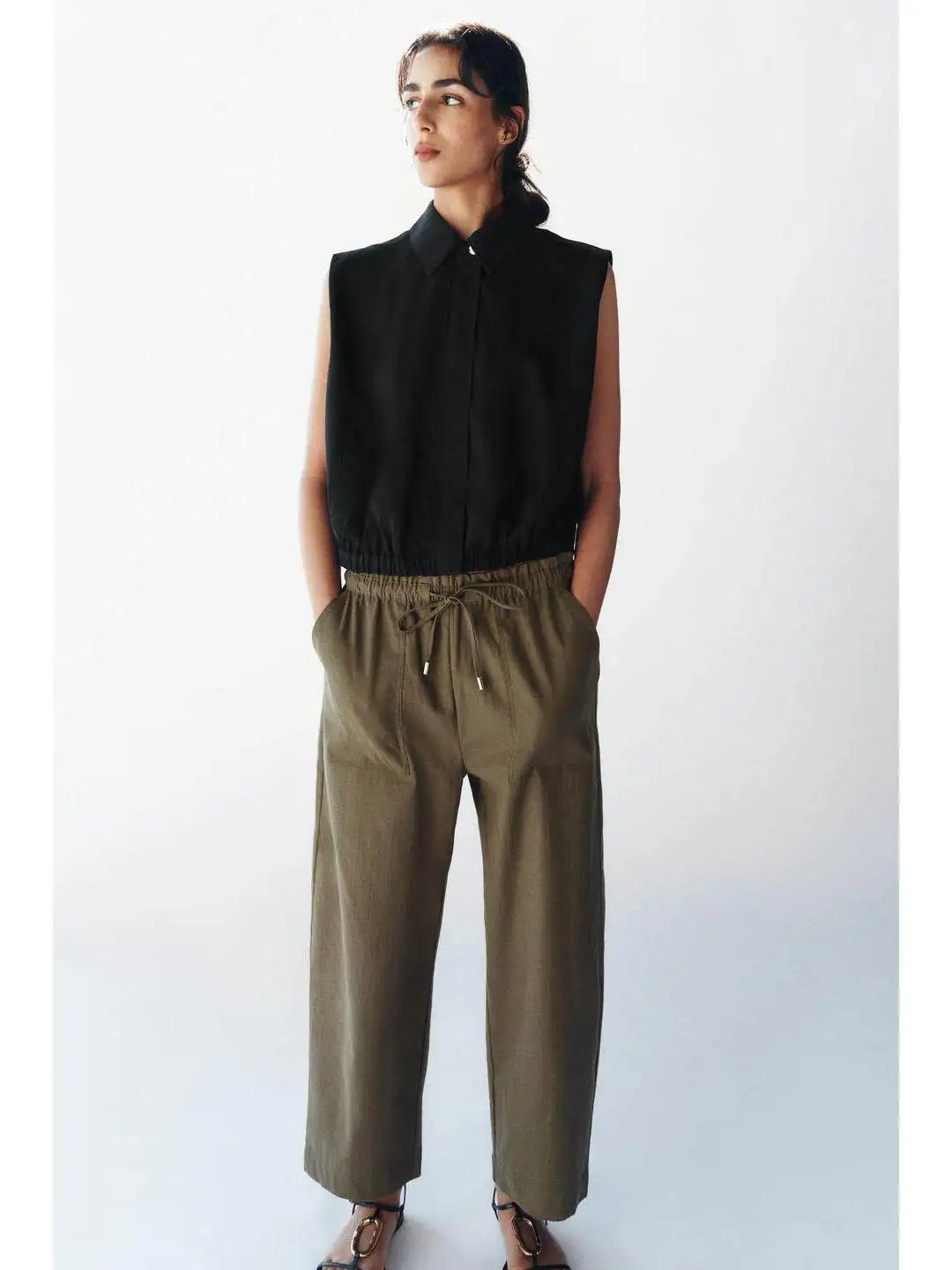 Casual Fashion Balloon Style Vest Simple Flip Collar Sleeveless Top Women's Spring City Walk Outerwear Polyester Fiber