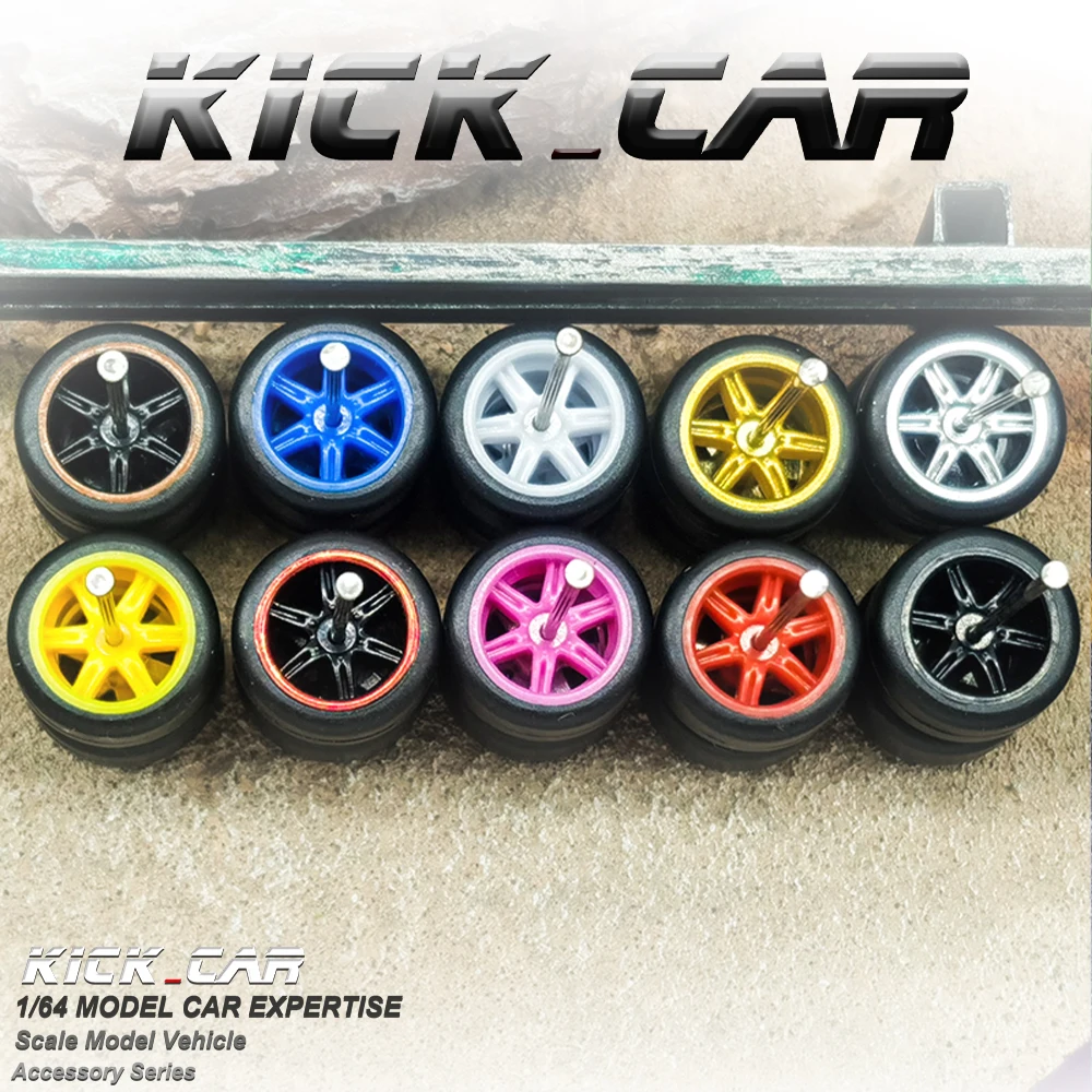 

Kickcar 1/64 Wheels Rubber Tires Spoke 6 Axes Detail-up Modified Kit for 1:64 Hotwheels Model Car Toy Wheel Kit 4pc/bag