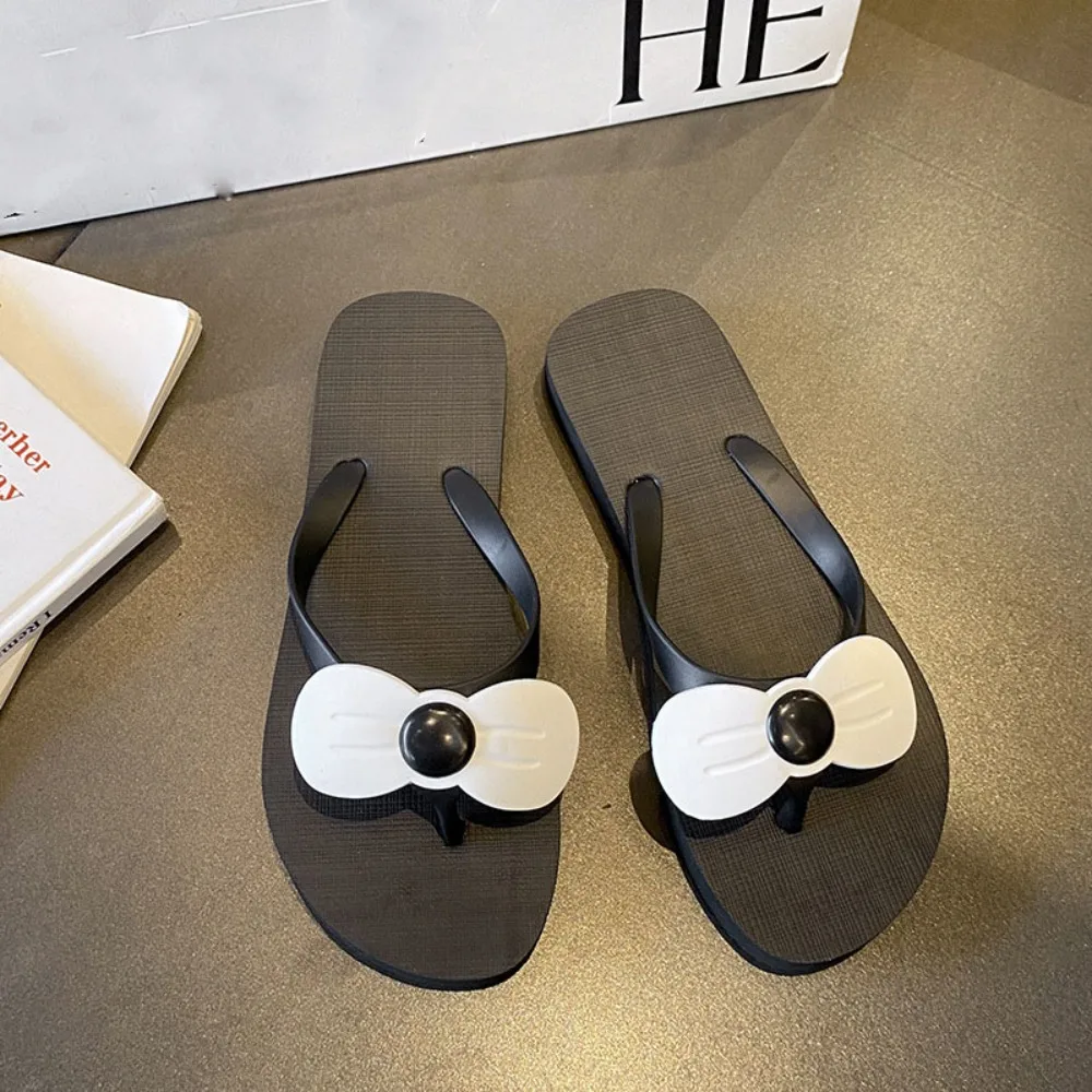 

Lightweight Anti Slip Bow Flip Flops Clip Toe PVC Flat Soled Slippers Beachwear Outerwear Shoes Slides Sandals Women