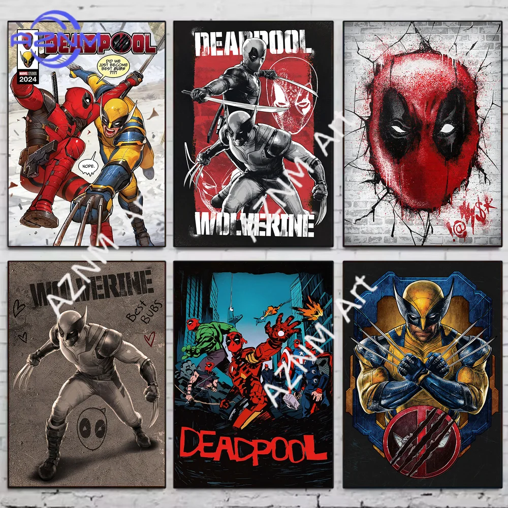 Pósteres y Pegatinas de Anime de Marvel, Deadpool y Wolverine, Murales Decorativos para Pared, Decoración para Sala de Juegos, Regalos Kawaii, Pintura HD de Gatos y Autos