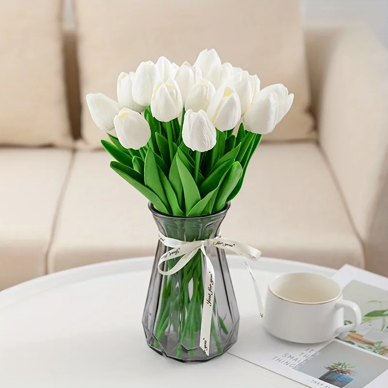 10Pcs Premium Artificial Flowers Real Touch Tulips Bouquet Fake Flowers For Home Room Bedroom DIY Decor Party Wedding Decoration