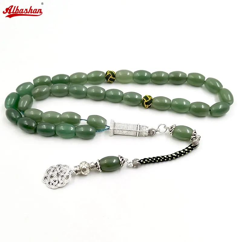 

Тасбих натуральный зеленый нефритовый камень Мисбаха изомический ид подарок мусульманские четки арабский модный аксессуар