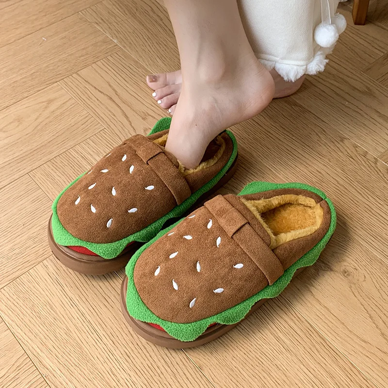 

Cute Hamburger Bun Head Slippers 2025 Autumn Winter New Women's Outdoor Fashion Versatile Platform Elevating Lazy Shoes