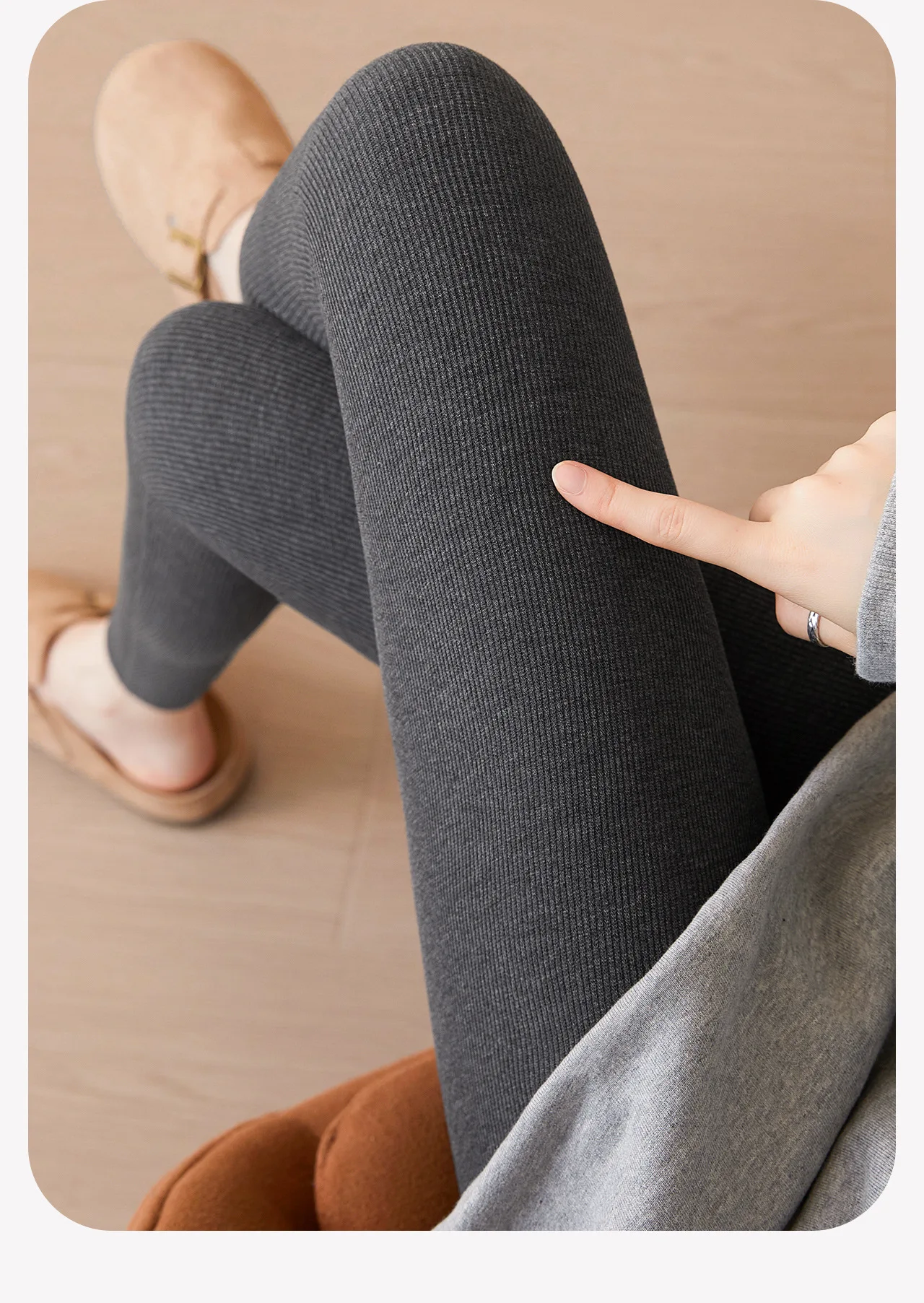Brushed Ribbed Leggings for Women Tummy Control Butt Lift High Waist Grey Thermal Pants Winter Warm Cotton Base Layer Tights