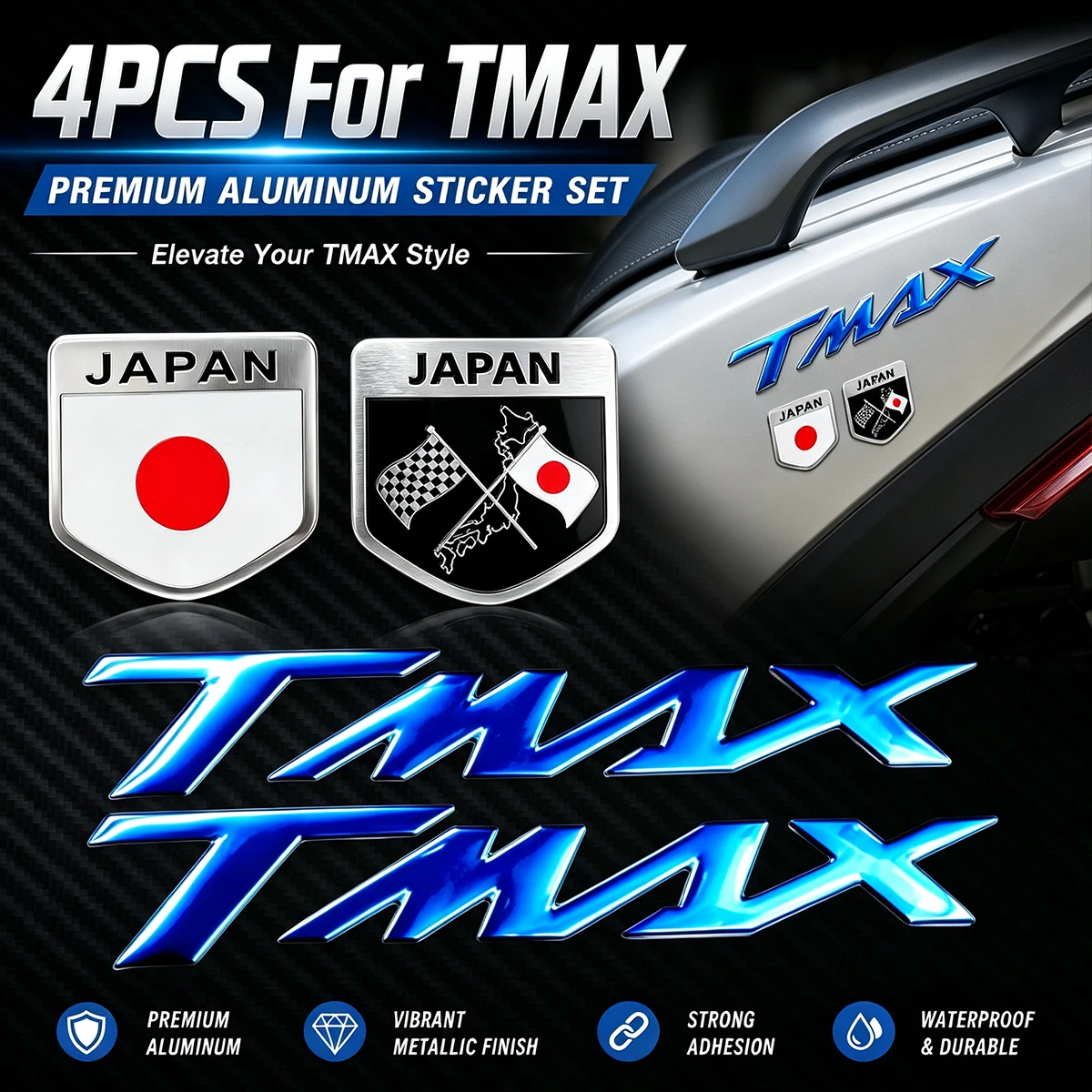 For TMAX 500 Tmax500 Tmax530 Tmax560 Reflective Motorcycle Stickers Moto Head Body Visor Windshield 3D Resin Gel Emblem Decals