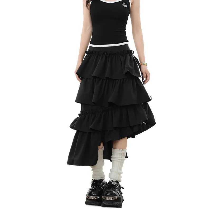 Süße Mädchen Frühling Sommer Streetwear Retro Asymmetrische Kuchen Rock Frauen Mode Lässig Punk Gothic Schwarz Röcke Dame Y2k Kleidung