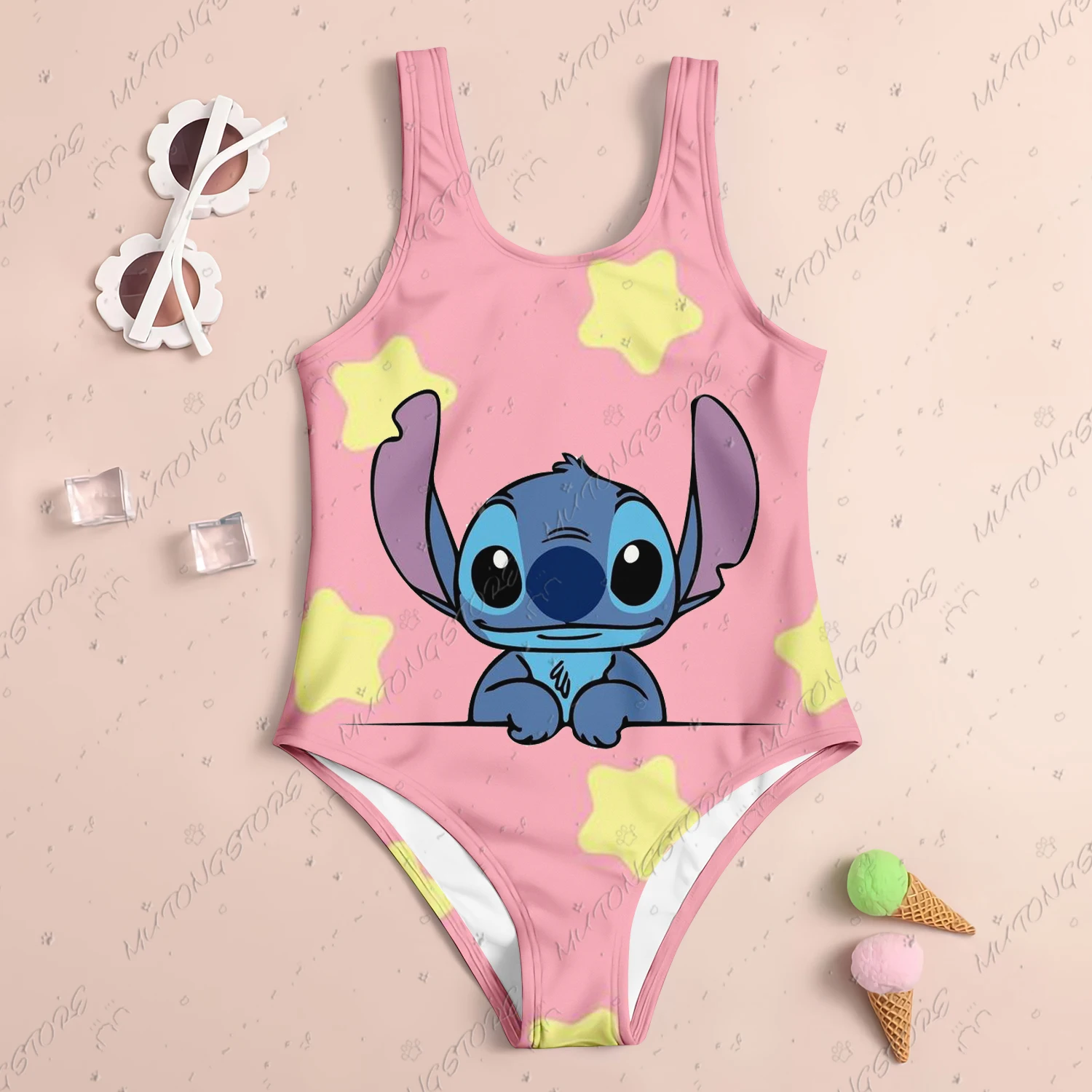 24 New Baby Swimsuit Girl 2024 Stitch Children Women Swimwear Beach Swimsuit Kids 4-14 Years Old Sell Like Hot Cakes Girls\' Girl