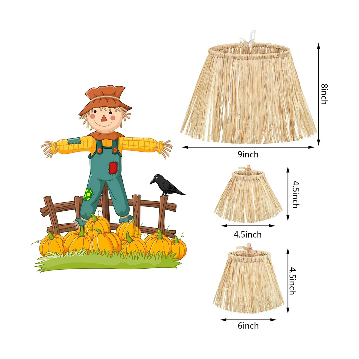 10 Pieces Scarecrow Straw Kit Raffia Material Scarecrow Costume Accessories Decoration Raffia Neck Arm and Ankle Ties