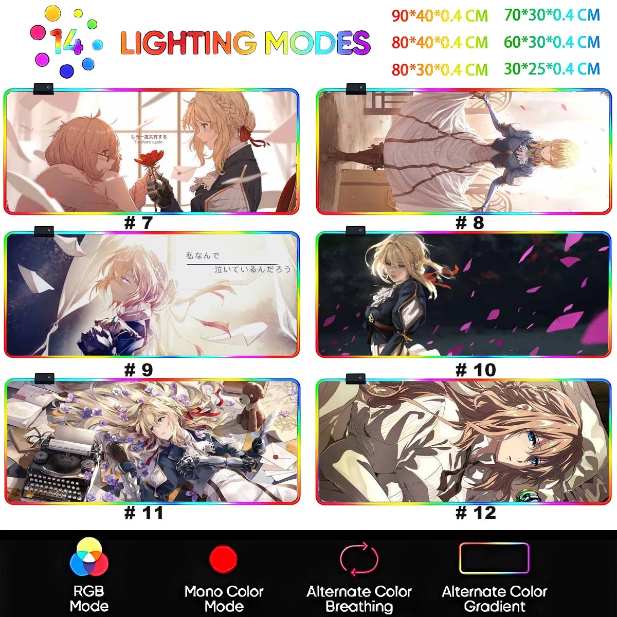 أنيمي V_Violet E_Evergarden RGB الخلفية ماوس الوسادة ماوس حصيرة V_Violet LED كبيرة ماوس الوسادة عدم الانزلاق حصيرة لوحة المفاتيح ألعاب الملحقات