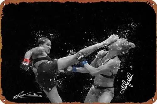 Placa de Metal Decorativa Amanda Nunes: Pôster Inspirador Retrô para Parede - Alumínio