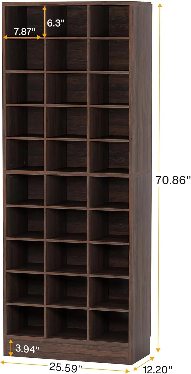 Armoire de rangement pour chaussures à 10 niveaux, armoire à chaussures en bois expresso T1 avec 30 cubies, armoire à chaussures autoportante et haute pour entrée