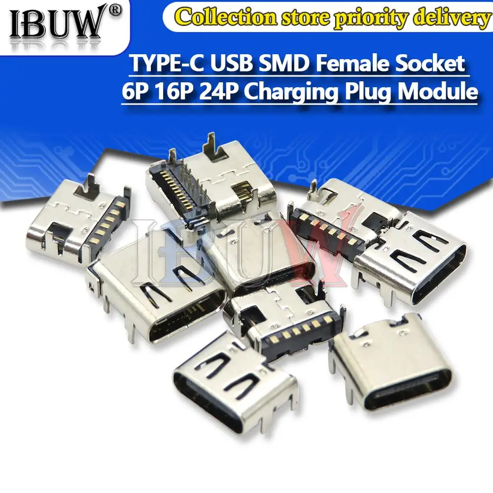 10pcs TYPE-C usb smd buchse 6p 16p 24p hd übertragungs schnitts telle diygba für smartphones end ladestecker modul