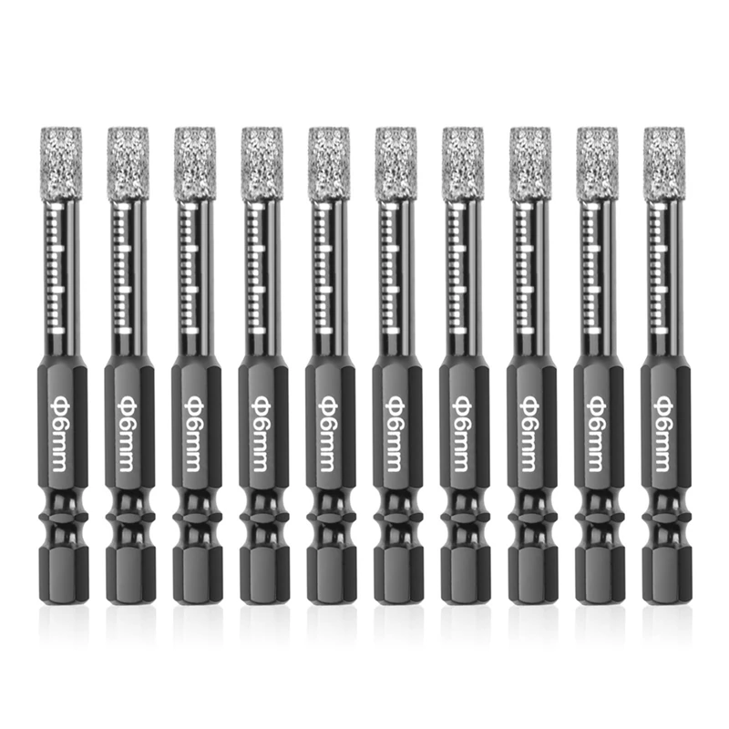 10Pcs Diamond Drill Bits,6Mm Dry Diamond Core Drill Bit Set For Ceramic,Granite,Tile,Glass,Marble,Brick,Stone Easy To Use