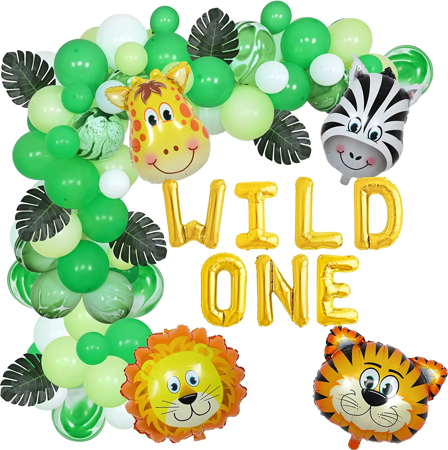 

Cheereveal Wild One 1st Birthday Decorations Green Balloons Garland Arch Kit Jungle Animal First Birthday Party Supplies