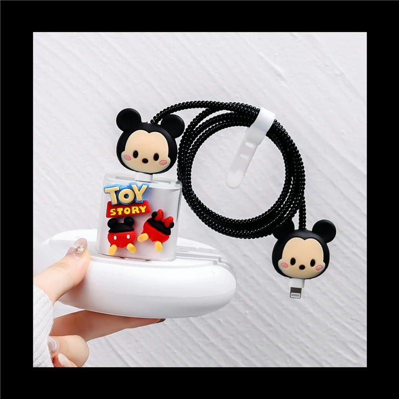 Disney Mickey Minne Cable Winder Set Cartoon Charger USB Cable Protector For Apple IPhone Cable Protect Decoration