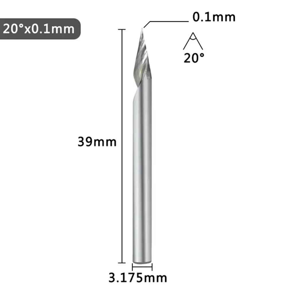 Imagem -06 - Haste v Forma Ponta Escultura Cortador 20 30 45 60 Graus Fresa Carboneto de Tungstênio Roteador Bit Pcb 3d Gravura Bit 1pc 3.175 mm