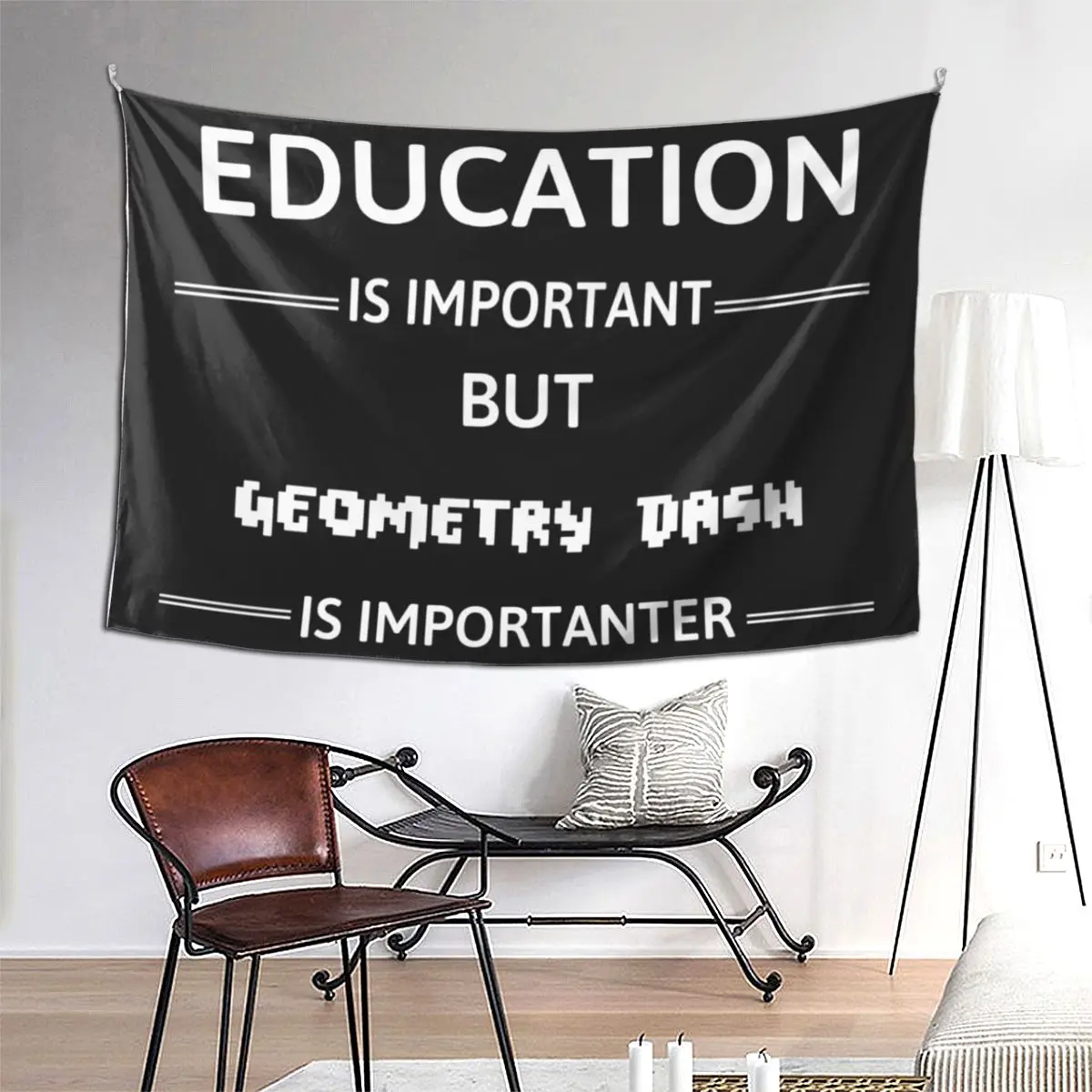 

Education Is Important But Geometry Dash Is Importanter Tapestry Hippie Wall Hanging Aesthetic Tapestries for Bedroom Dorm Room
