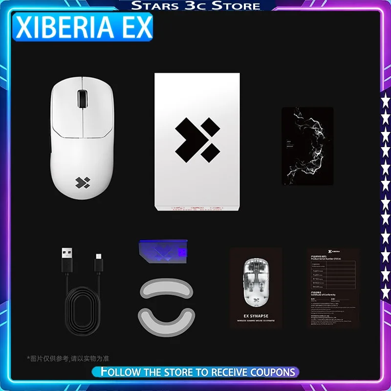 Xiberia EX Wireless Mouse PAW3950 Dual 8K TTC Golden Wheel Encoder Ergonomic Symmetrical Design Low Latency Gaming Mouse