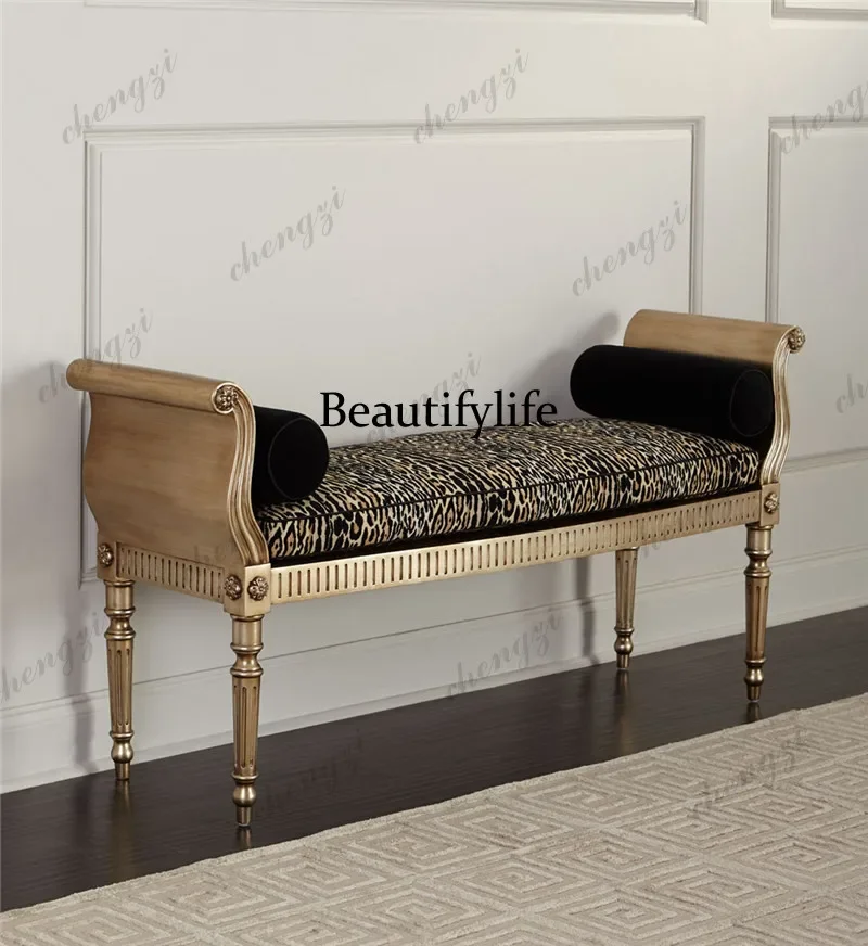D8000   Solid wood shoe changing stool entry door light luxury solid wood carving flower bench