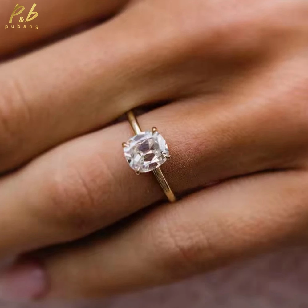 

PuBang 3EX VVS1 D Color 2.7 Carat Real Moissanite Diamond Ring Old Mine Cut 14k Yellow Gold Ring Wedding Band for Woman Gifts