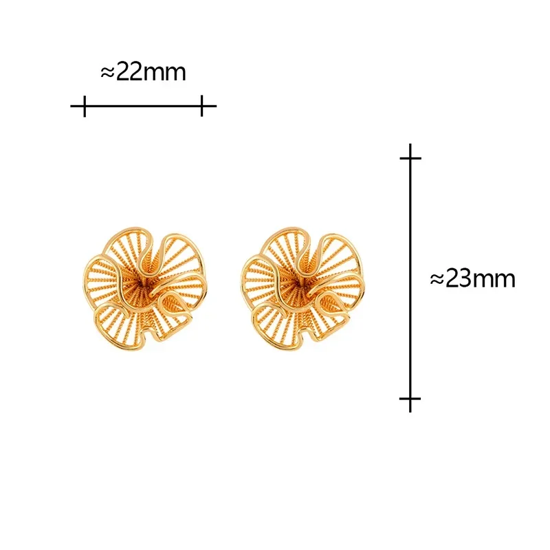 

Real 925 Sterling Silver 18K Gold Hollow Folded Flower Stud Earrings for Women Minimalist Cute Fine Jewelry Accessories