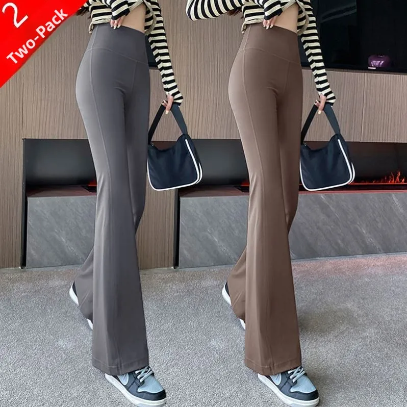

High Waist Flared Casual Pants Women's Yoga Sharkskin Tight Elastic Slimming Butt Lifting Spring Summer Two-Piece Set Pure Color