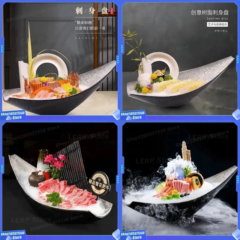 Luxury Sashimi Platter with Dry Ice Base for Fresh Salmon and Raw Fish Presentation Elegant Seafood Serving Dish for