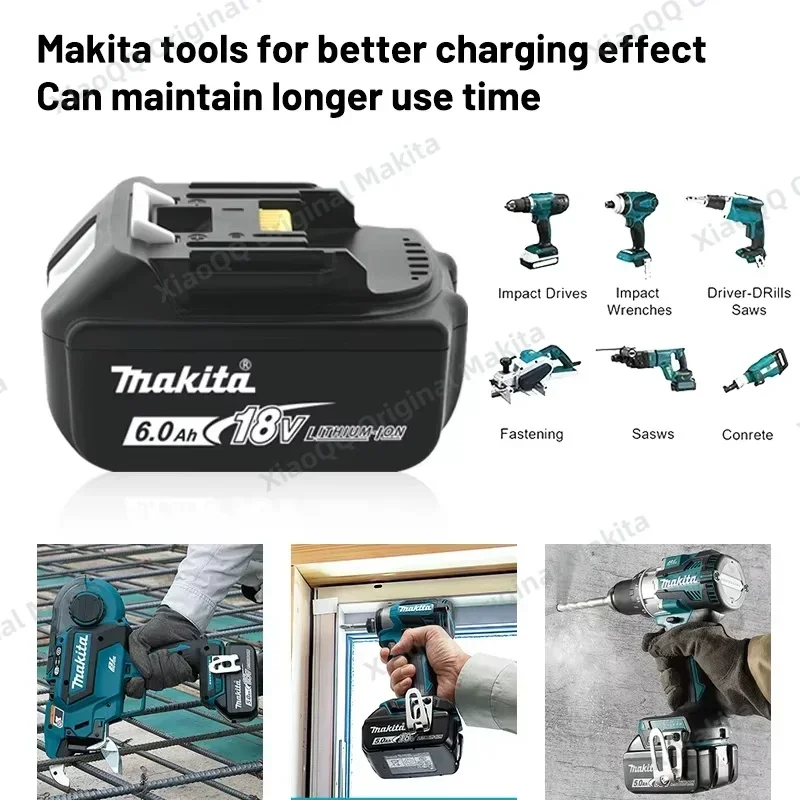 Original Makita Rechargeable Power Tool Battery, Replaceable LED Lithium-ion, 6.0 Ah18V LXT BL1850 BL1860B BL1860 BL1830 battery