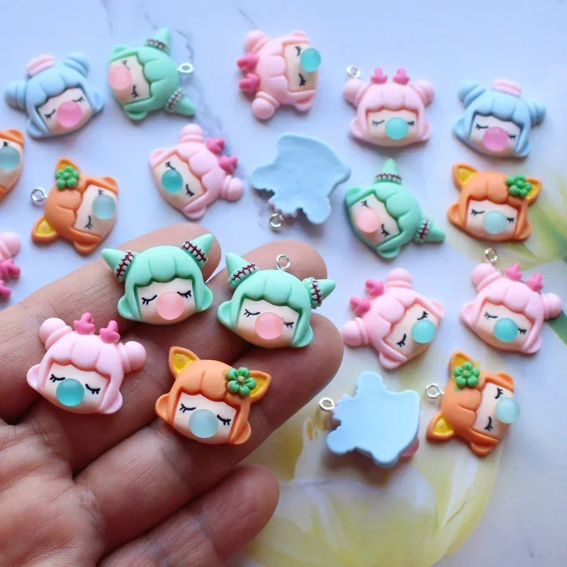 12pcs Cartoon Bubble Blowing Girl Charms Cute Princess Pendant Flatback Resin DIY Earring Necklace Bracelet Jewelry Making Craft