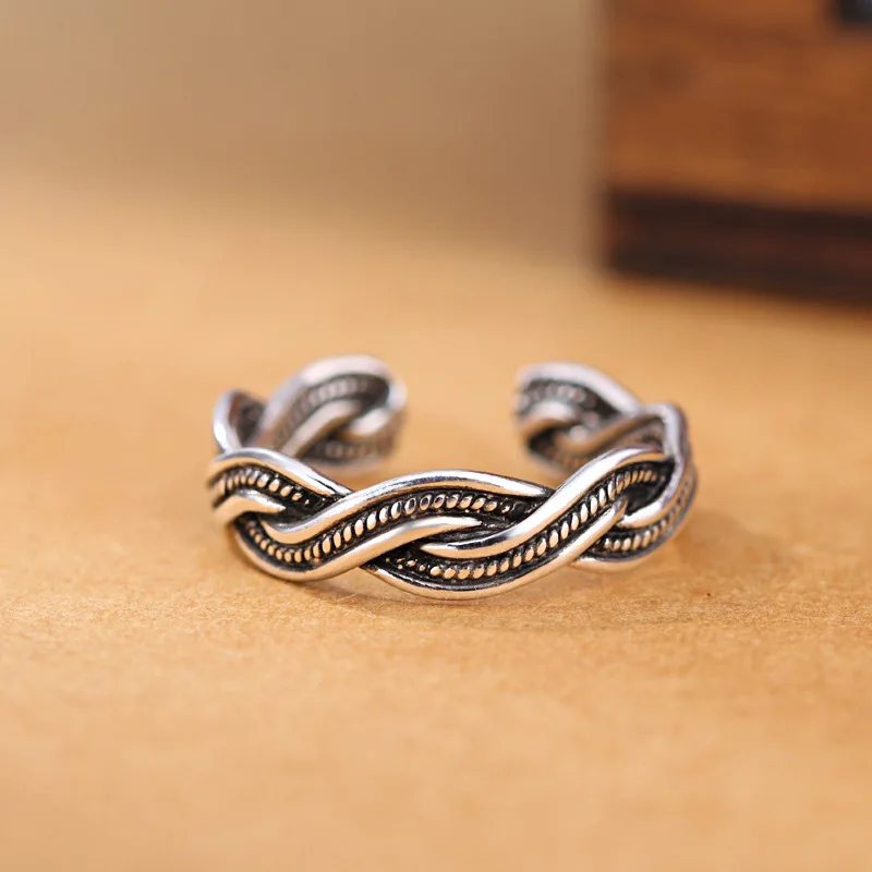 Women's 925 Sterling Silver Weave Adjustable Ring