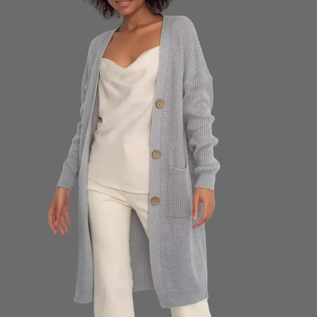 

Elegant Open Stith Autumn Winter Cardigan Women Mid Length Coats Sweaters Knitted V Neck Full Sleeve Jumpers Y2k Streetwear