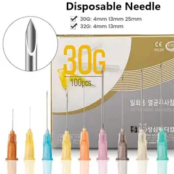 100pcs Disposable Plastic Medical Beauty 18G,30G,25G,27G,31G,34G Painless Small Needle Sterile Injector Micro Hypodermic Needle