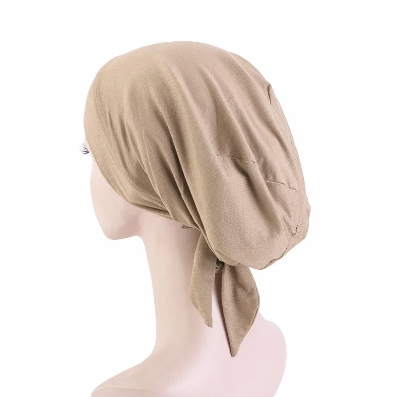 

Мягкий модальный предварительно завязанный мусульманский женский хиджаб с атласной подкладкой, ночная шапка для сна, капот, химиотерапия, тюрбан, повязка на голову, шарф, уход за волосами, шапочки