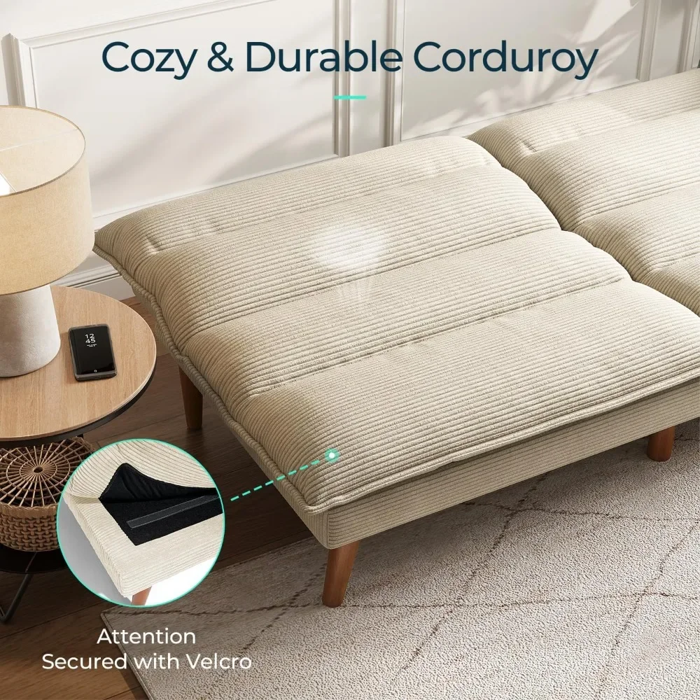 Corduroy Futon Sofa Bed: Adjustable Backrest Loveseat Sleeper for Compact Spaces