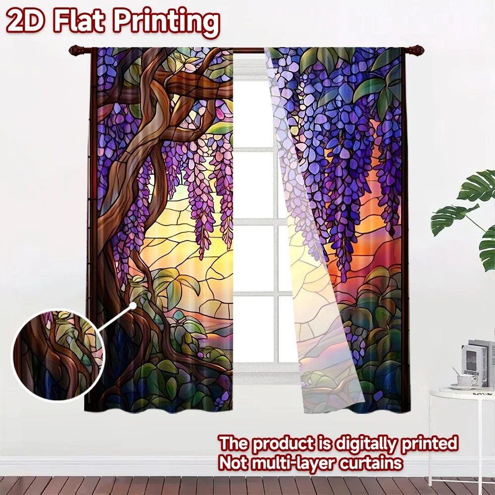 2D flat 2pcs Curtain Country Style Curtains Wisteria Sunset Vines Durable polyester fiber Party Decorations for Indoor