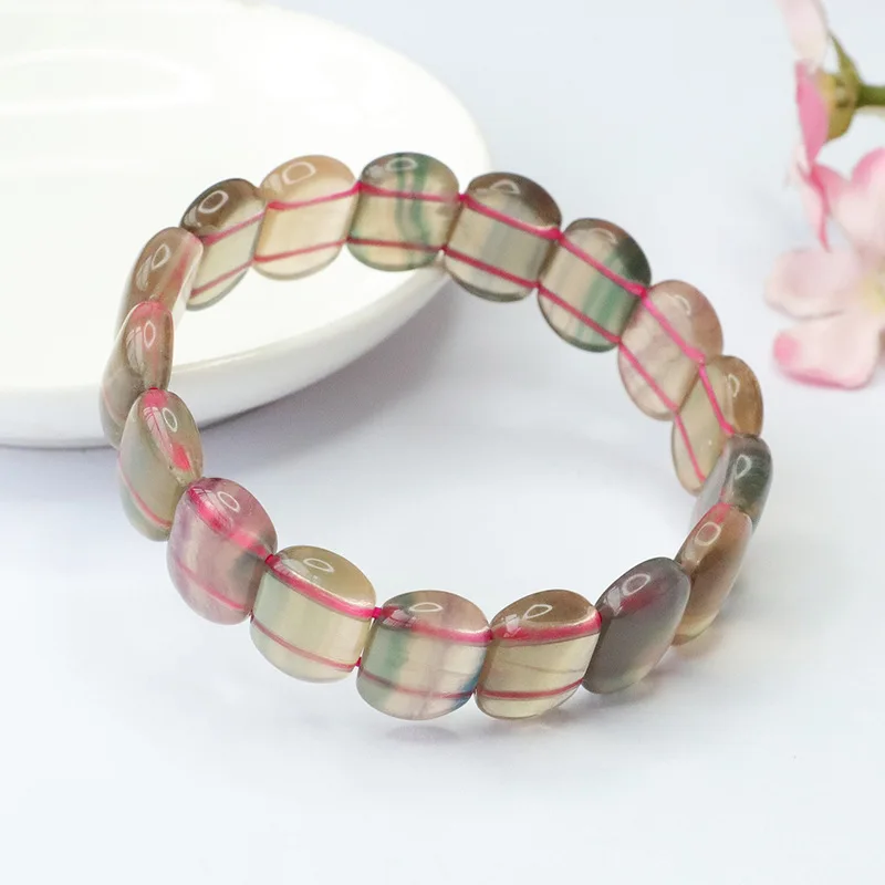 

Натуральный цветной флюоритовый ручной ряд ледяной прозрачный браслет с одним кругом и кристаллами.