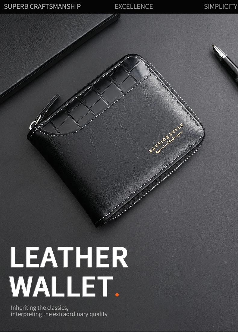 Leder-Herren-Geldbörse, luxuriöse Herren-Geldbörse, männlicher Reißverschluss, Kartenhalter mit Münzfach, RFID-Geldbörsen, Geschenke für Männer, Geldbeutel – Detail 1
