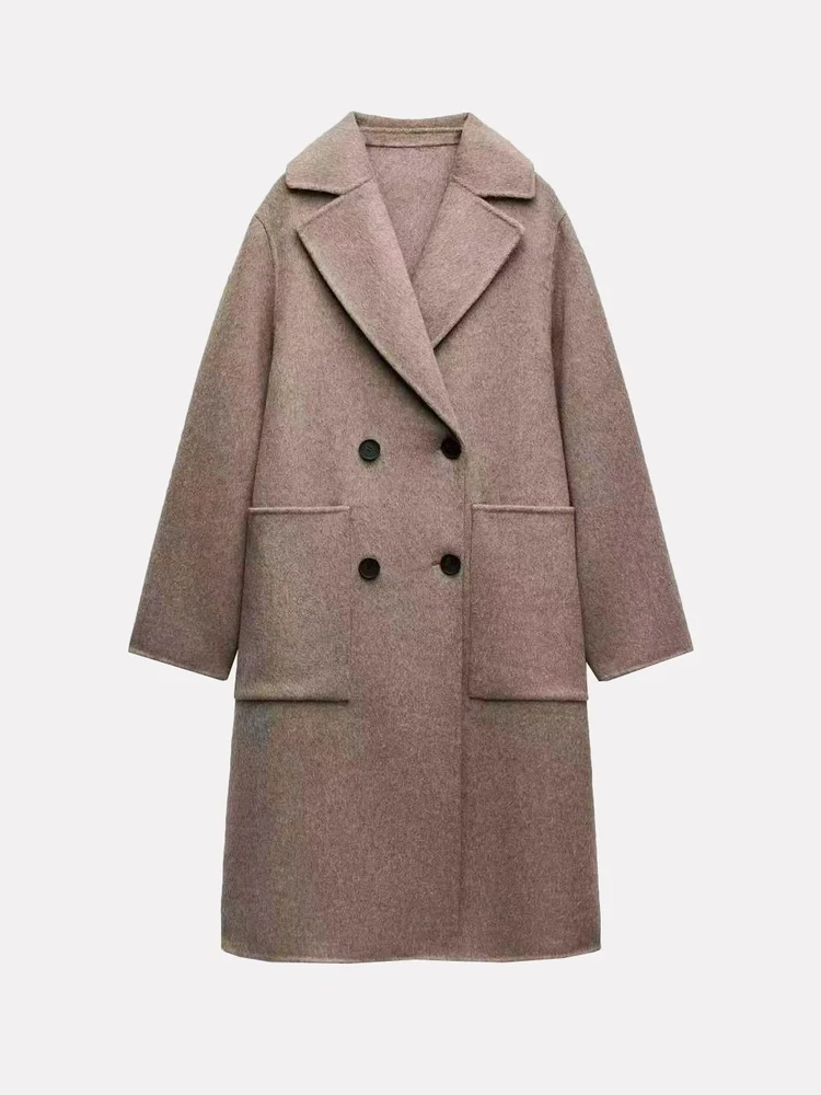 

Двустороннее шерстяное пригородное пальто, осень-зима, Новое поступление, винтажный длинный костюм-свеч с воротником средней длины, верхняя одежда