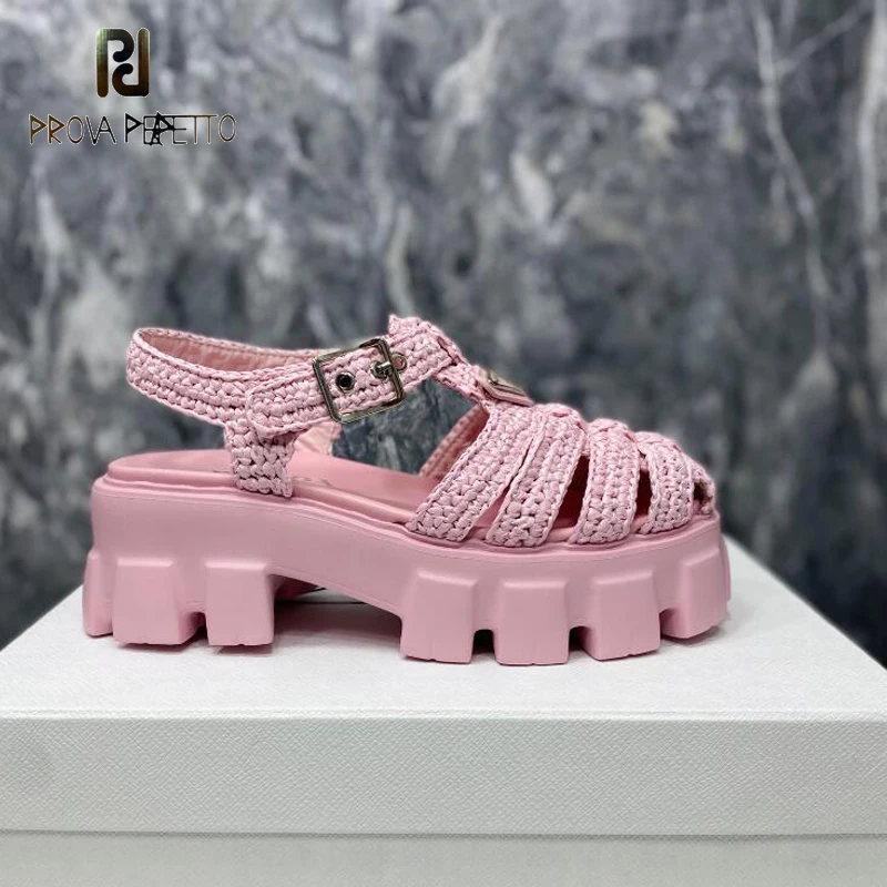 

2023 New Pig Cage Woven Thick Sole Rubber Sandals Retro Fashionable Flat Platform Comfortable Beach Sandalia Designer Women Shoe