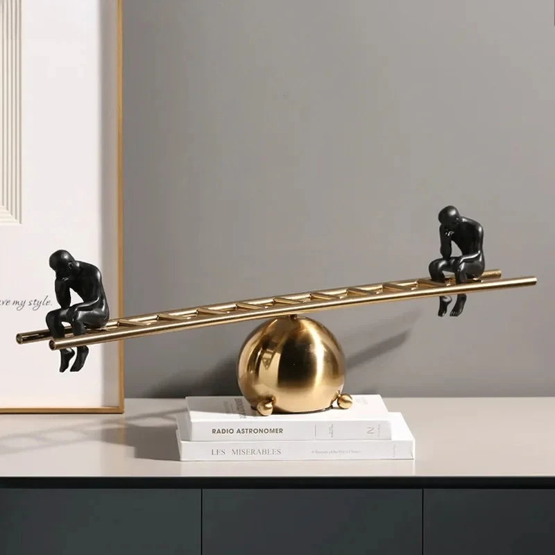 Seesaw Player Thinker Figures Sculpture Alloy Crafts Desk Decoration Character Statue Abstract Ornaments Modern Home Decor