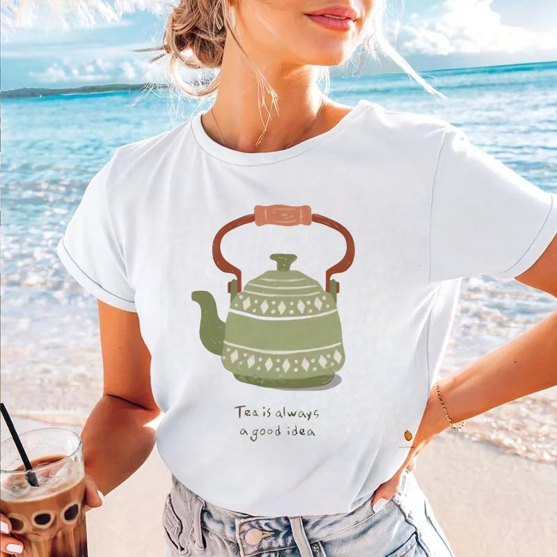 

Cute Teapot Printed Women's T-Shirt Summer Casual Fun Cartoon Pattern 90s Women's Basic Style Casual Style New Popular T-Shirt