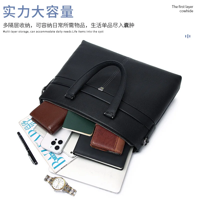 2025 حقيبة أعمال جديدة جلد طبيعي سعة كبيرة حقيبة يد رجالية الكتف Crossbody حقيبة لابتوب جلدية فاخرة الرجال #3